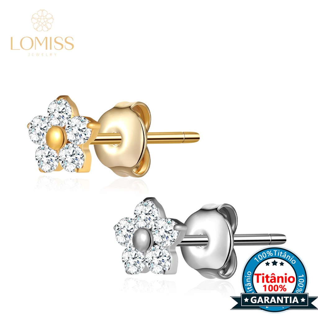 Brinco Titânio Elegante Flor Zircônia Cravejada em Oferta na Shopee