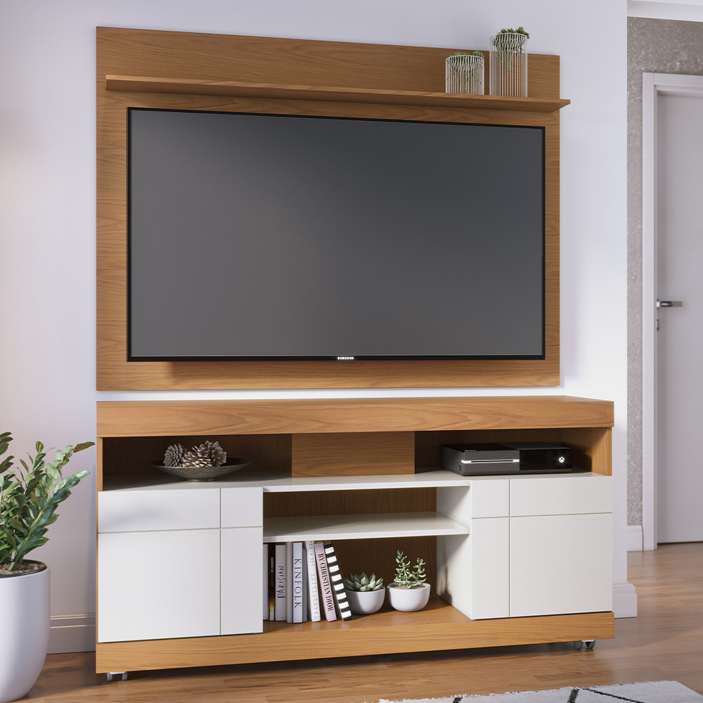 Rack Para Sala com Painel Para TV 55 Pol Raya C04 Freijó Off White - Lyam Decor