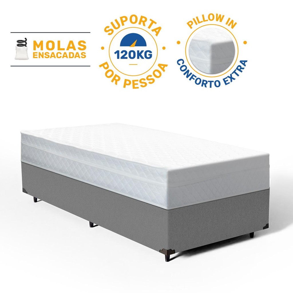Cama Box com Colchão de Molas Ensacadas Classic Maxx White Solteiro 88cm - Home & Living