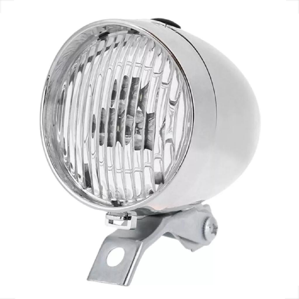 Farol Led Cromado Retrô Tipo Dínamo Bike bicicleta Vintage Antiga Retro Monark Caloi Barra Circular