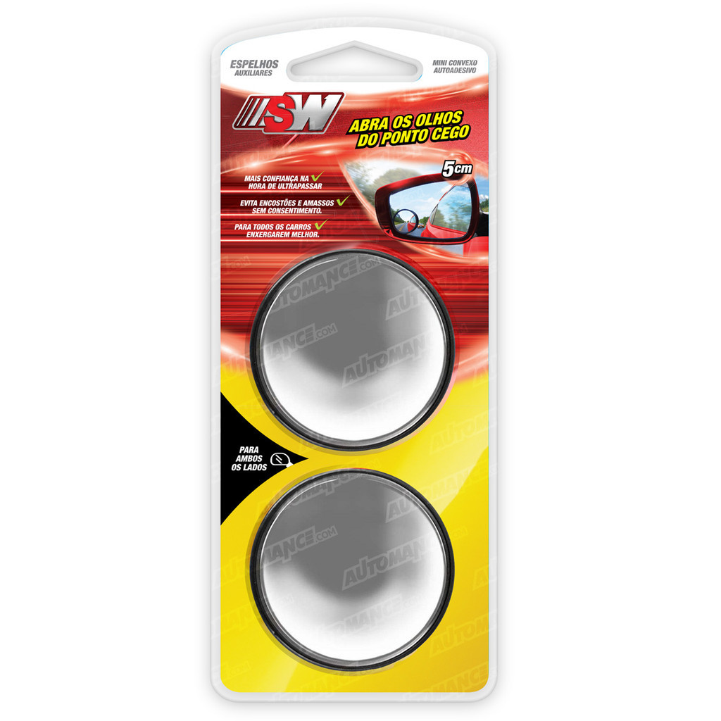 Par Espelho Auxiliar Mini Convexo 5cm Par Carros Vans Caminhões Taxi Uber Ponto Cego