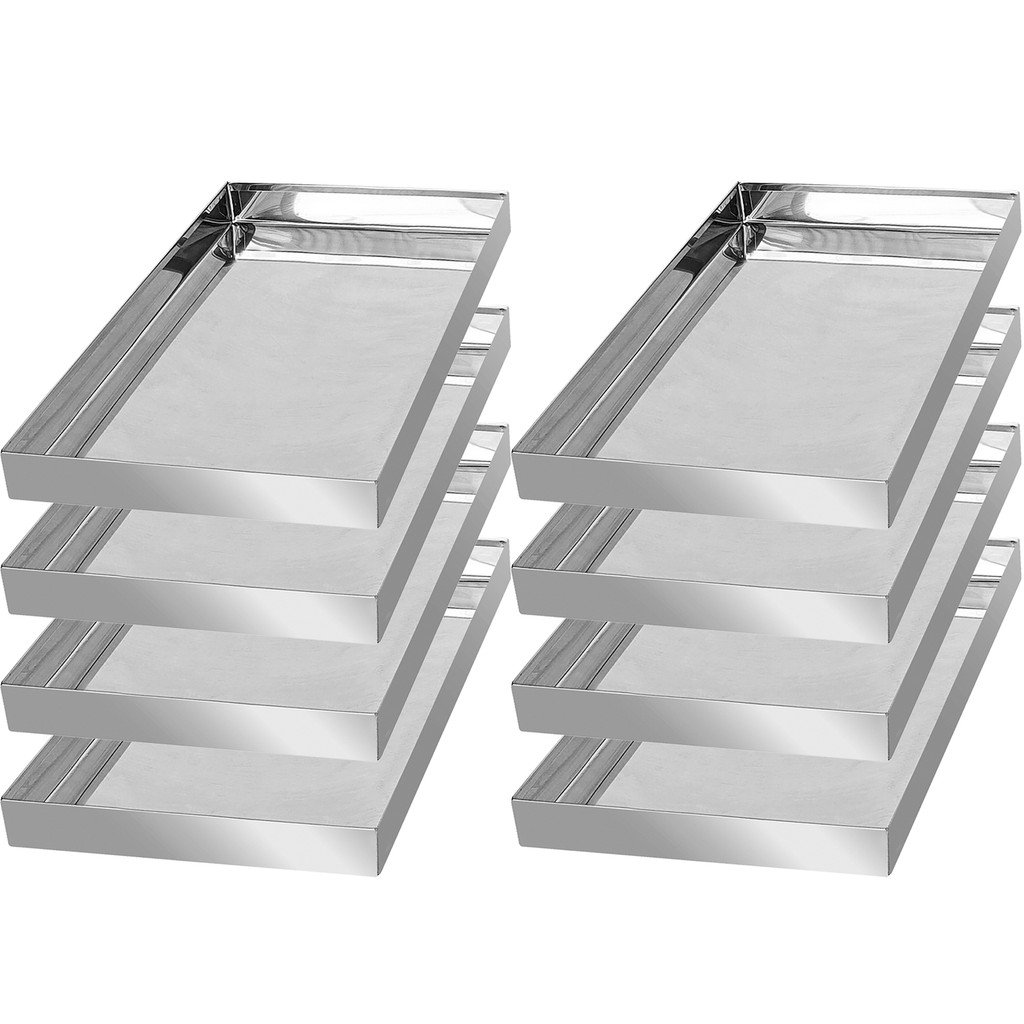 8x Bandeja Inox 30x20x4cm Açougue Expositora Freezer Padaria