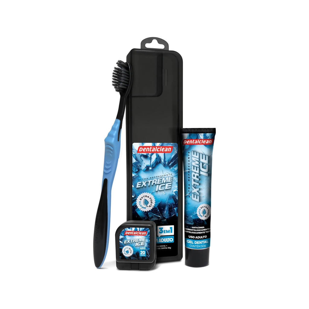 Kit Premium Viagem Extreme Ice c/ Escova + Gel Dental + Fio Dental - Dentalclean
