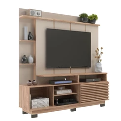 Rack com Painel para Sala TV até 60 Polegadas 2 Portas Ripadas HO4200 Cor Marrom - Decibal Móveis