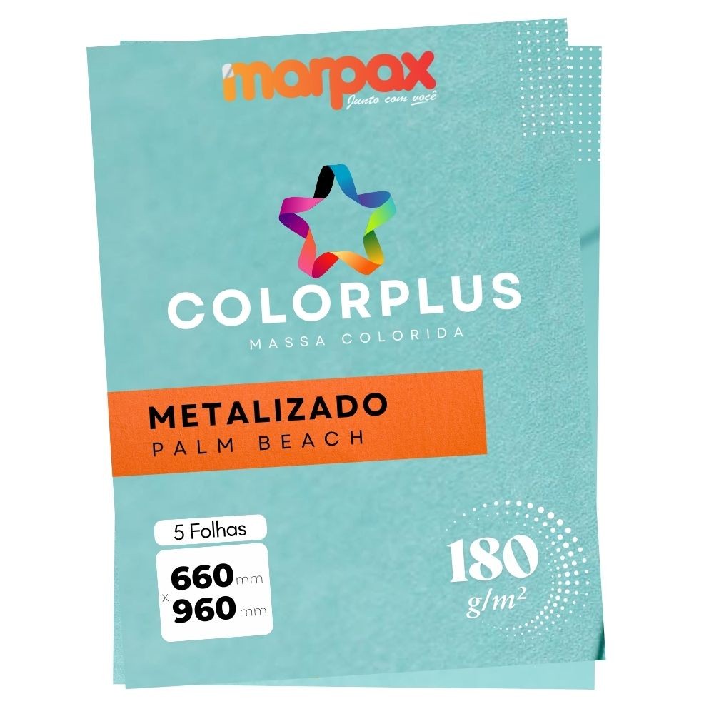 Papel Color Plus 180g 66x96cm Metalizado Palm Beach Marpax 5fls