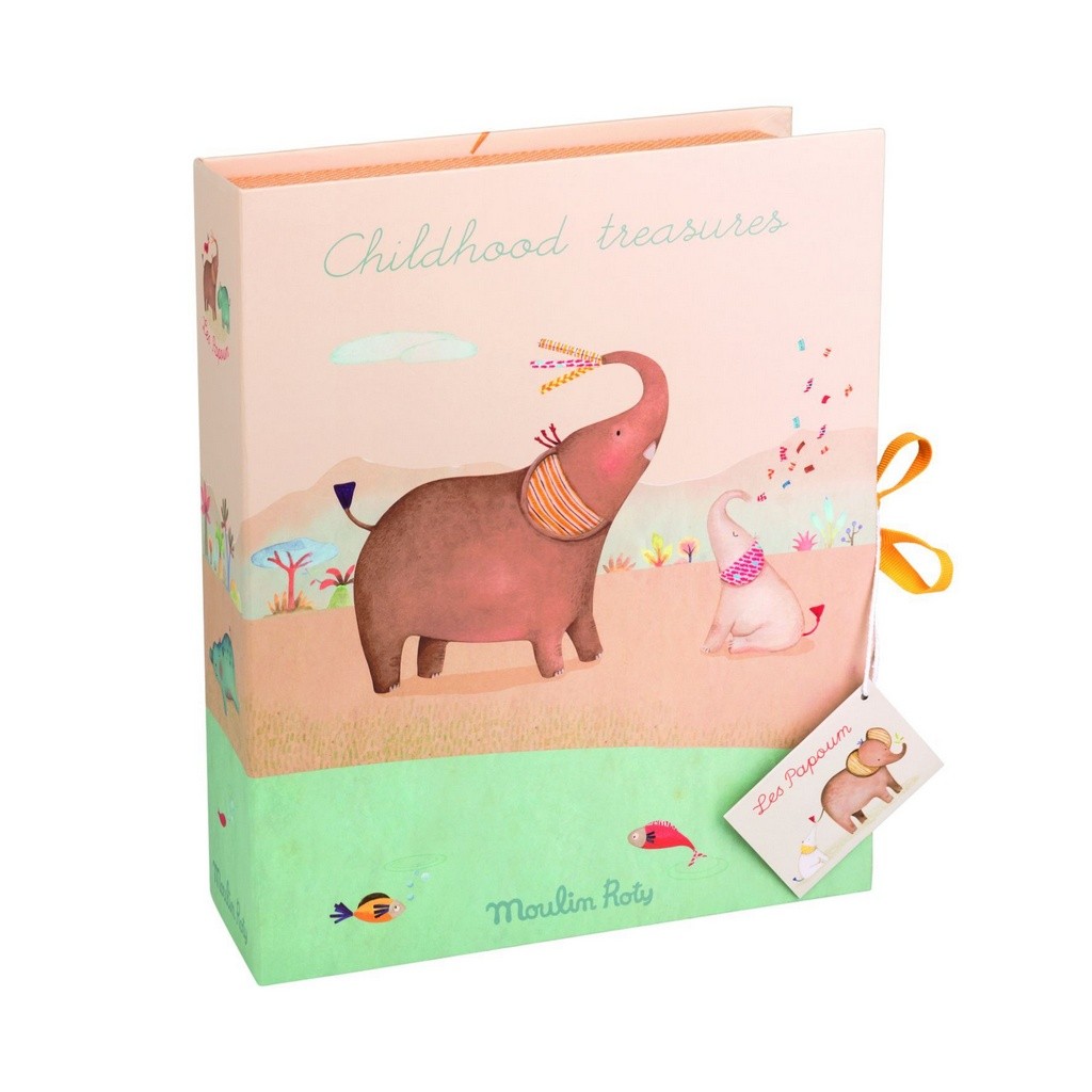 Caixa Os Primeiros Tesouros Do Bebê - Les Papoum Savana Elefante - Moulin Roty