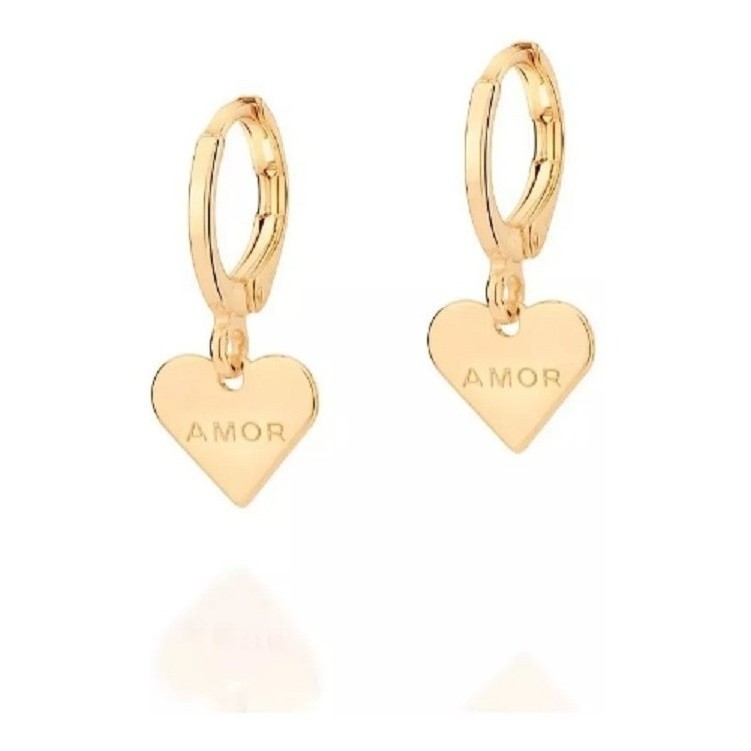 Brinco Rommanel Folheado Ouro Argola Coração 527045
