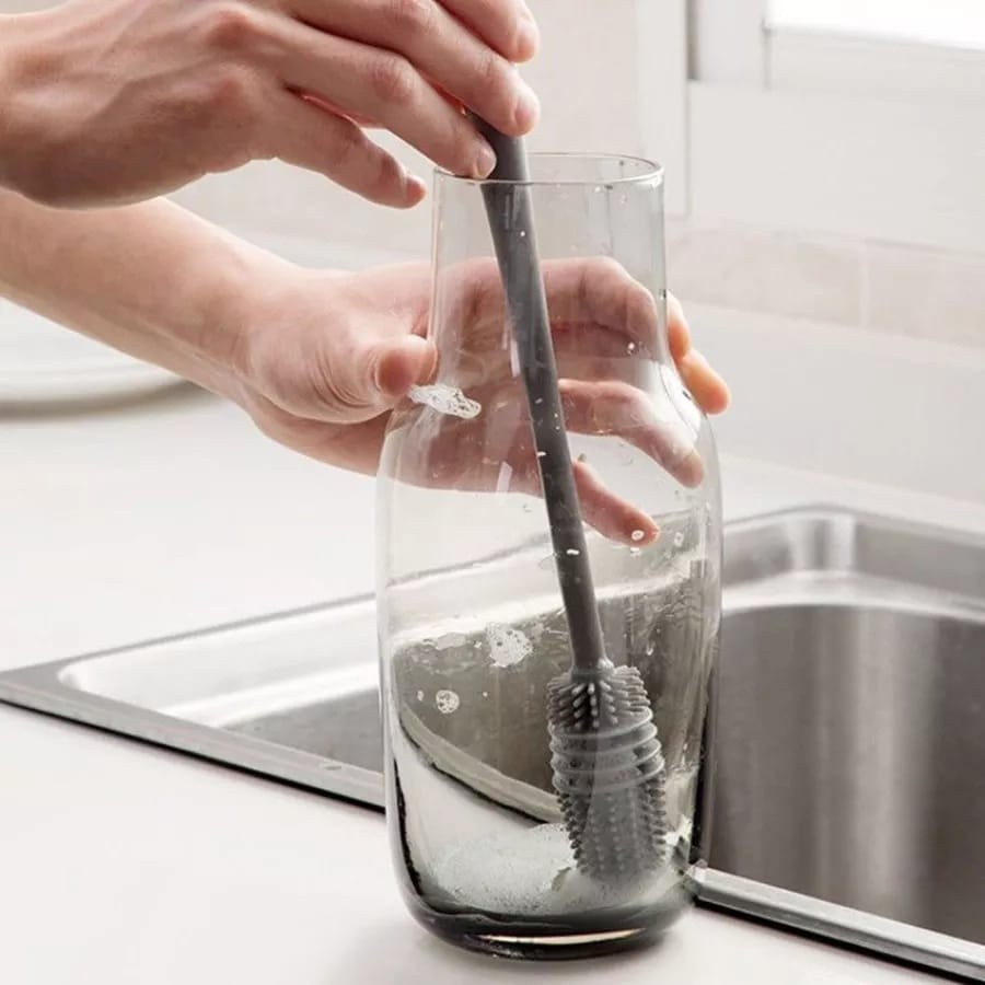Escova De Silicone Para Lavar Garrafa Mamadeira Copo Taça Ou Banheiro Em Casa Cozinha Limpeza Multiuso Com Cabo