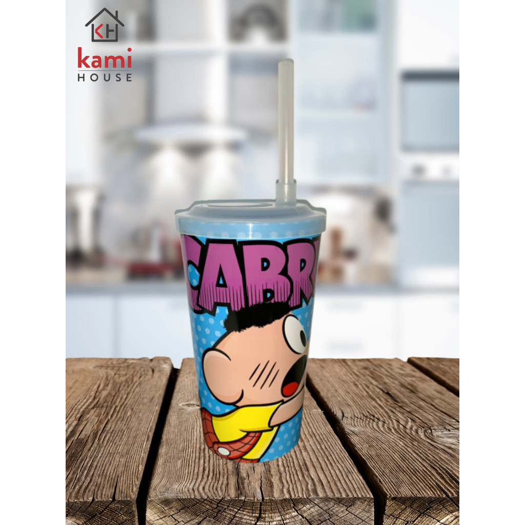 Copo Infantil com Tampa e Canudo Estampa Cascao 300ml