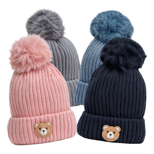 Touca De Frio Infantil Forrada Gorro Ursinho Pompom Criança Menino Menina Urso Lindo Moda