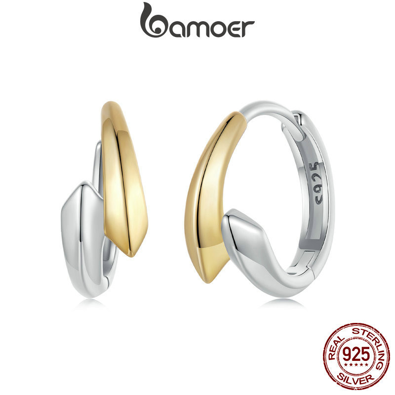 Brincos Bamoer 925 Sterling Sliver Hoop De Dois Tons De Design Simples Jóias De Ocasião Diária Presentes Para Mulheres em Oferta na Shopee