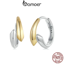 Brincos Bamoer 925 Sterling Sliver Hoop De Dois Tons De Design Simples Jóias De Ocasião Diária Presentes Para Mulheres