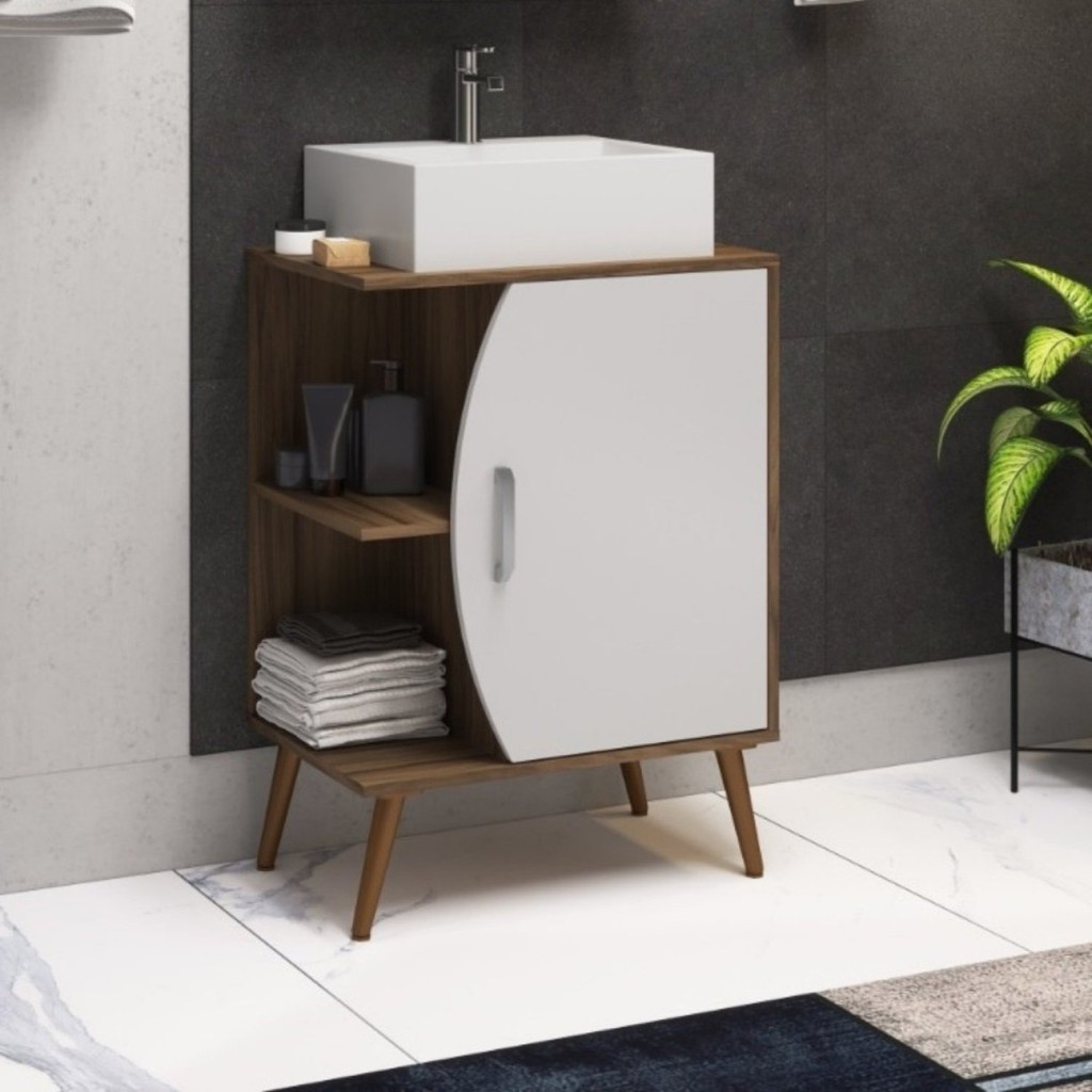 Gabinete para Banheiro 60cm com Pés sem Cuba 1 Porta Ghana - Home & Living