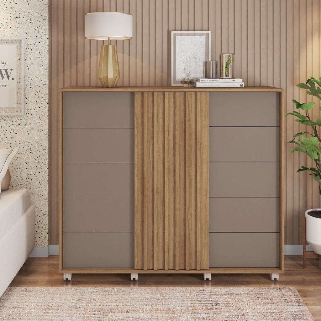 Cômoda 2 Portas 5 Gavetas Valença Buriti/Fendi - Home & Living