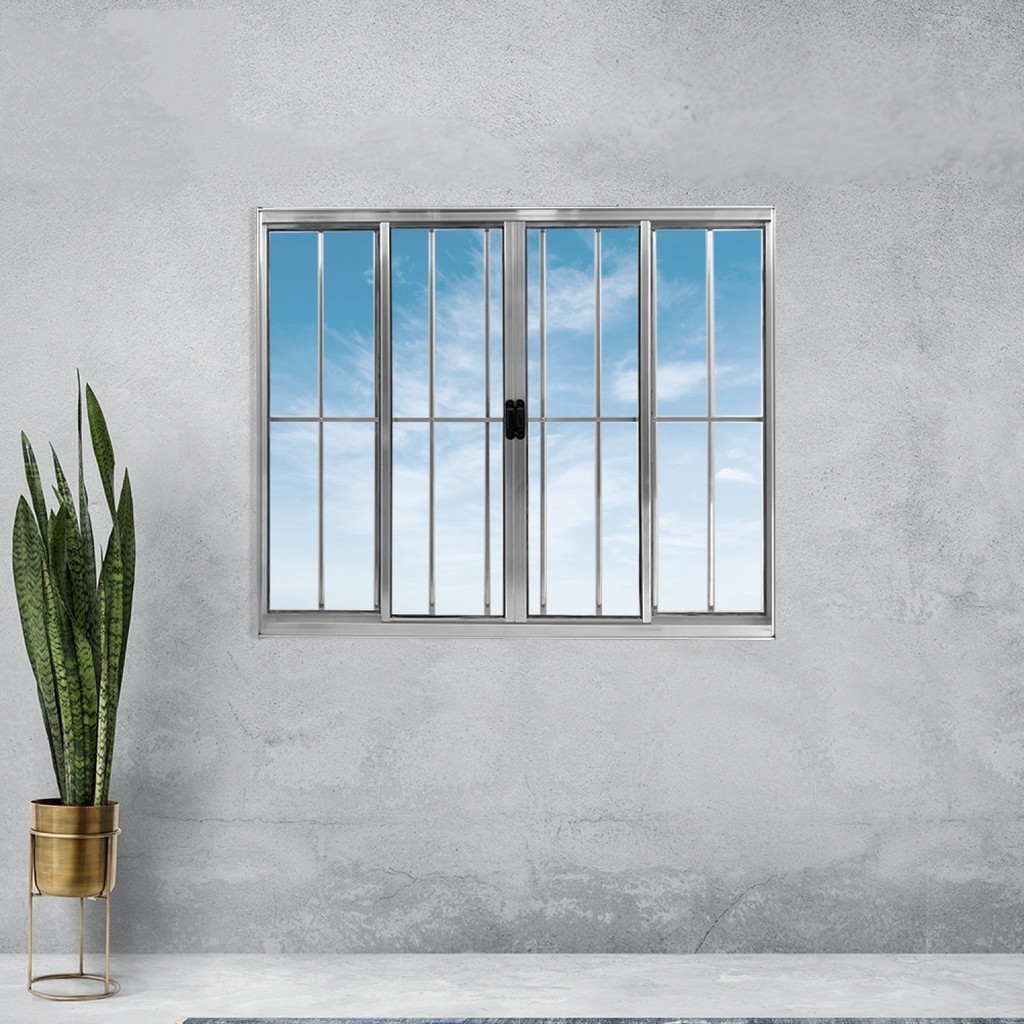 Janela Alumínio de Correr 120x120cm 4 Folhas com Grade Plus Lux Esquadrias em Oferta na Shopee