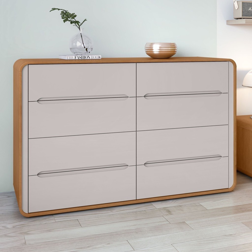 Cômoda 8 Gavetas 152x48x96cm Loop Amêndoa Clean/Off White - Home & Living