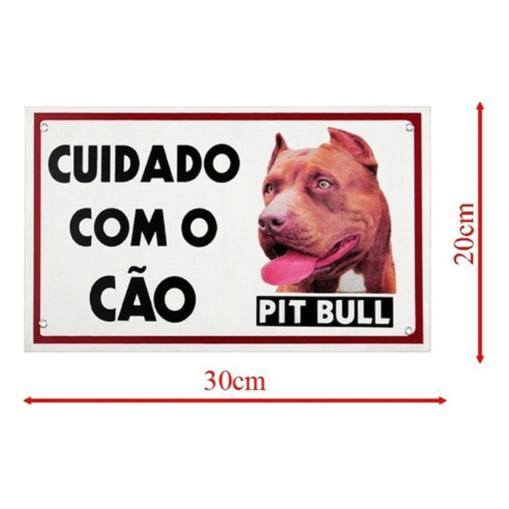 Placa Pitbull Cuidado Cao Bravo Portao Aviso Cachorro