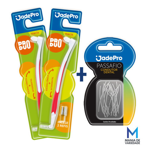Kit 2 Escova Interdental + 4 Refil + Passa Fio 30uni Jadepro
