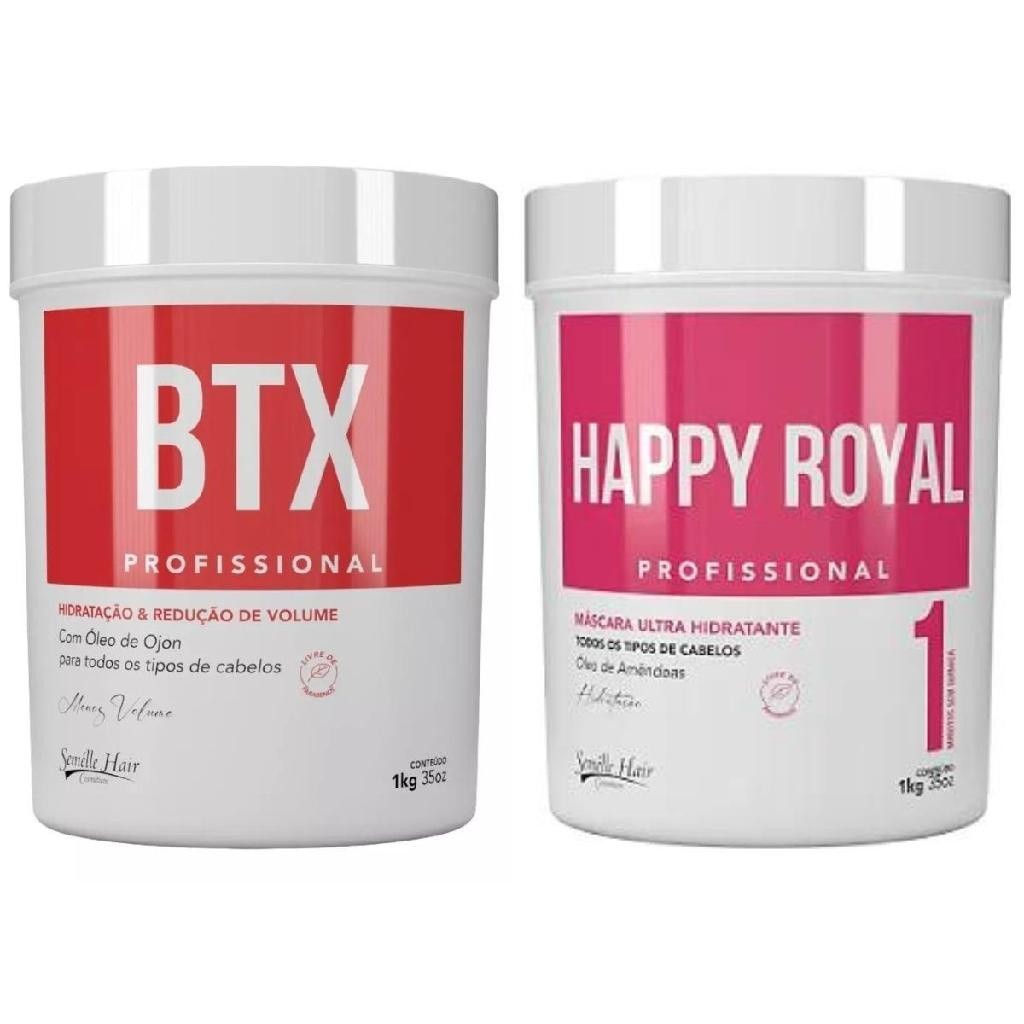 Kit Botox Capilar BTX 1Kg + Máscara Hidratante Happy Royal 1Kg