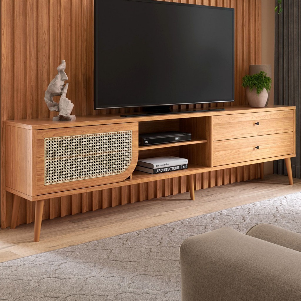 Rack para TV Até 60 Polegadas Holambra 1 Porta 2 Gavetas Freijó - Panorama Móveis em Oferta na Shopee