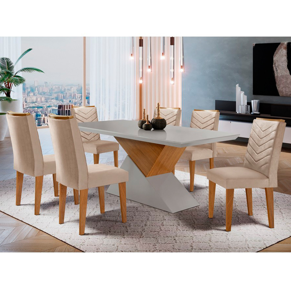 Conjunto Sala de Jantar Aster 180 Tampo em MDF Canto Reto com 6 Cadeiras Liz Moderna em Oferta na Shopee