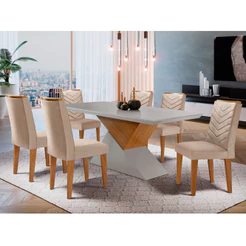 Conjunto Sala de Jantar Aster 180 Tampo em MDF Canto Reto com 6 Cadeiras Liz Moderna