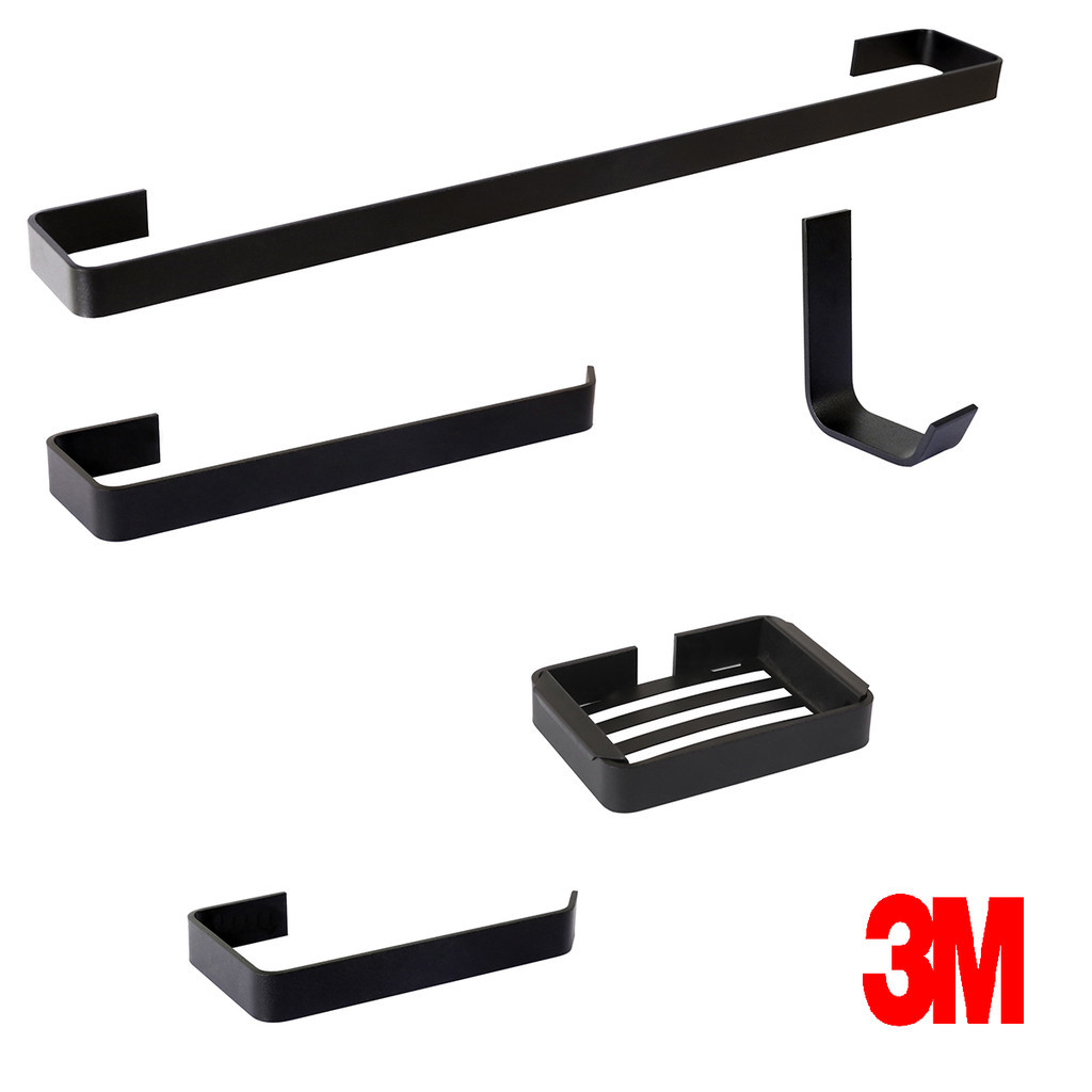 Kit De Acessórios Para Banheiro 5 Peças Stander Preto Fixação Adesiva 3m em Oferta na Shopee