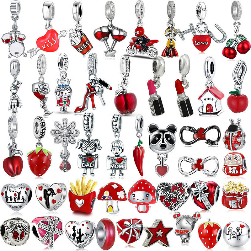 Berloque de Prata 925 Pulseira Jóias Série Vermelha Clássico Charme Morango Joaninha Colar Pingente DIY Presente em Oferta na Shopee