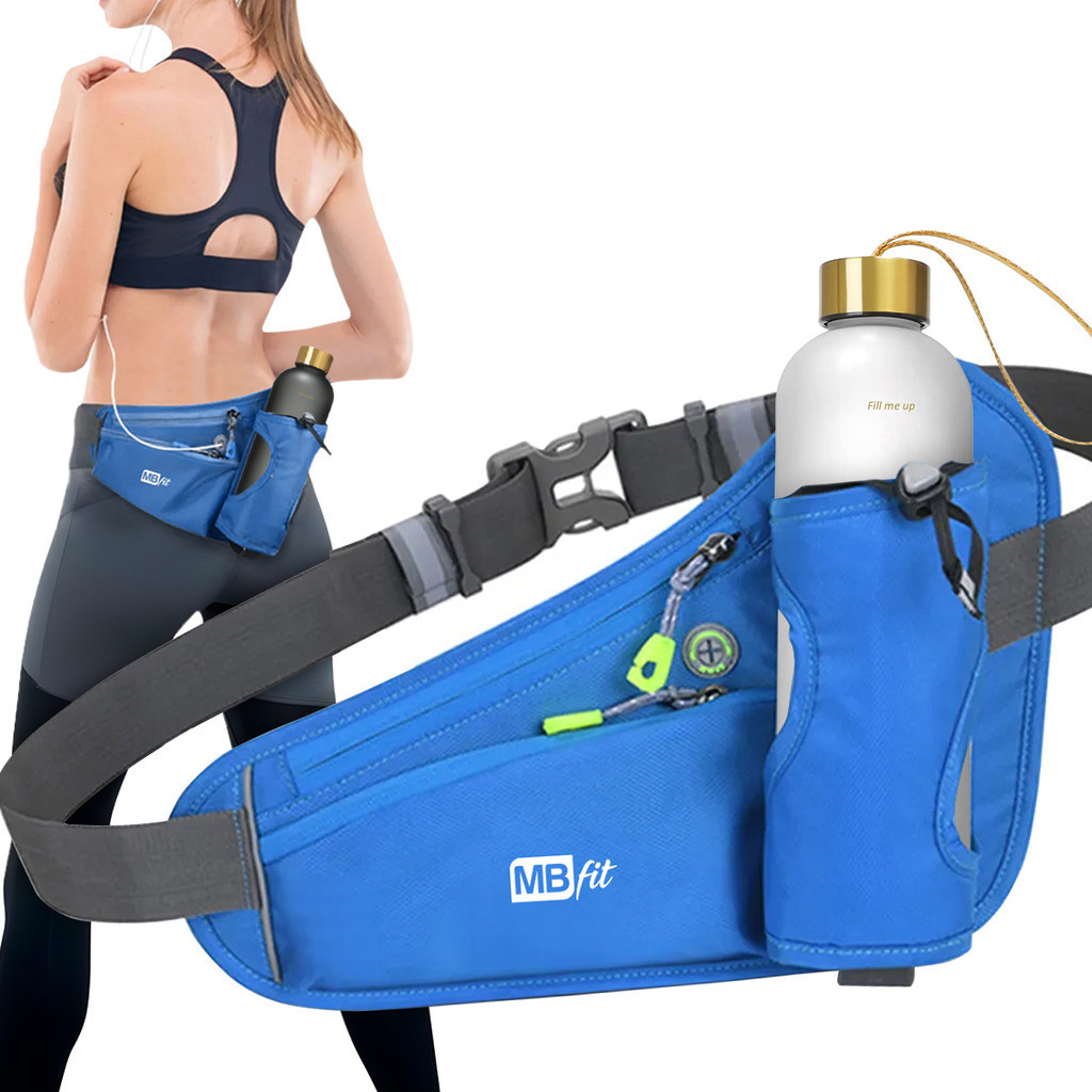 Kit Garrafa 1 Litro Água Com Alça Tampa Antivazamento Hidratação + Pochete Esportiva Com Saída Fone De Ouvido Celular Suporte Para Garrafa Treino Academia Fit Exercícios