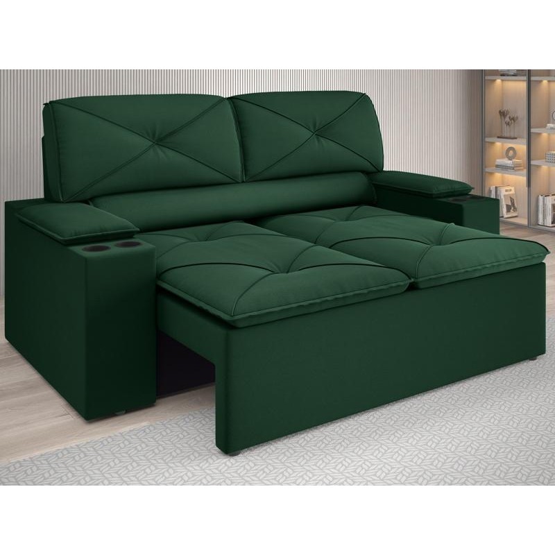 Sofá com Porta Copos Retrátil e Reclinável Pop 1,54m Velosuede Verde - NETSOFAS em Oferta na Shopee
