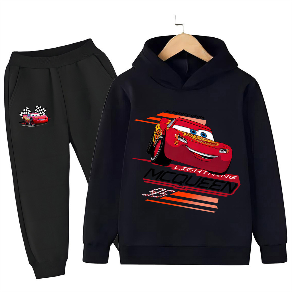 Carros Vermelhos Capuzes Frios Conjunto De Para Crianças Relâmpagos McQueen Roupas Anime Cartoons Boy Sweatshirt + Sweatpant Suit — imagem 2 de 2