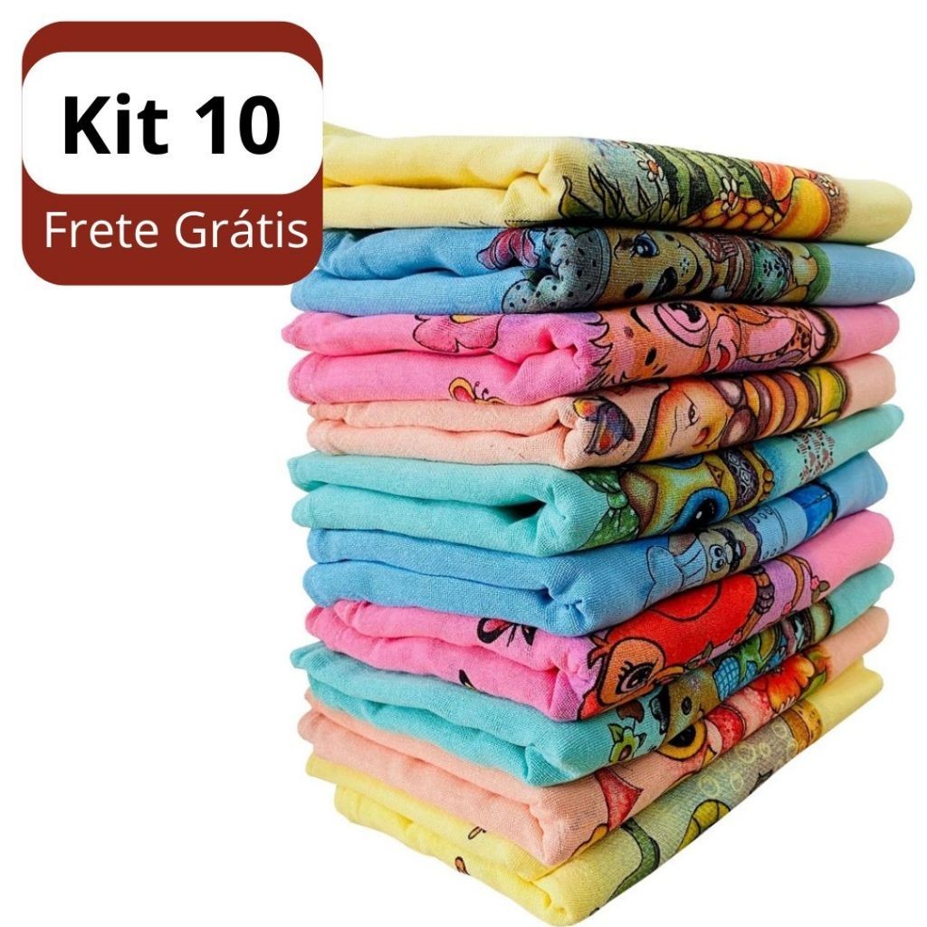 Pano De Prato Estampado Colorido Com 10 Peças 100% algodão