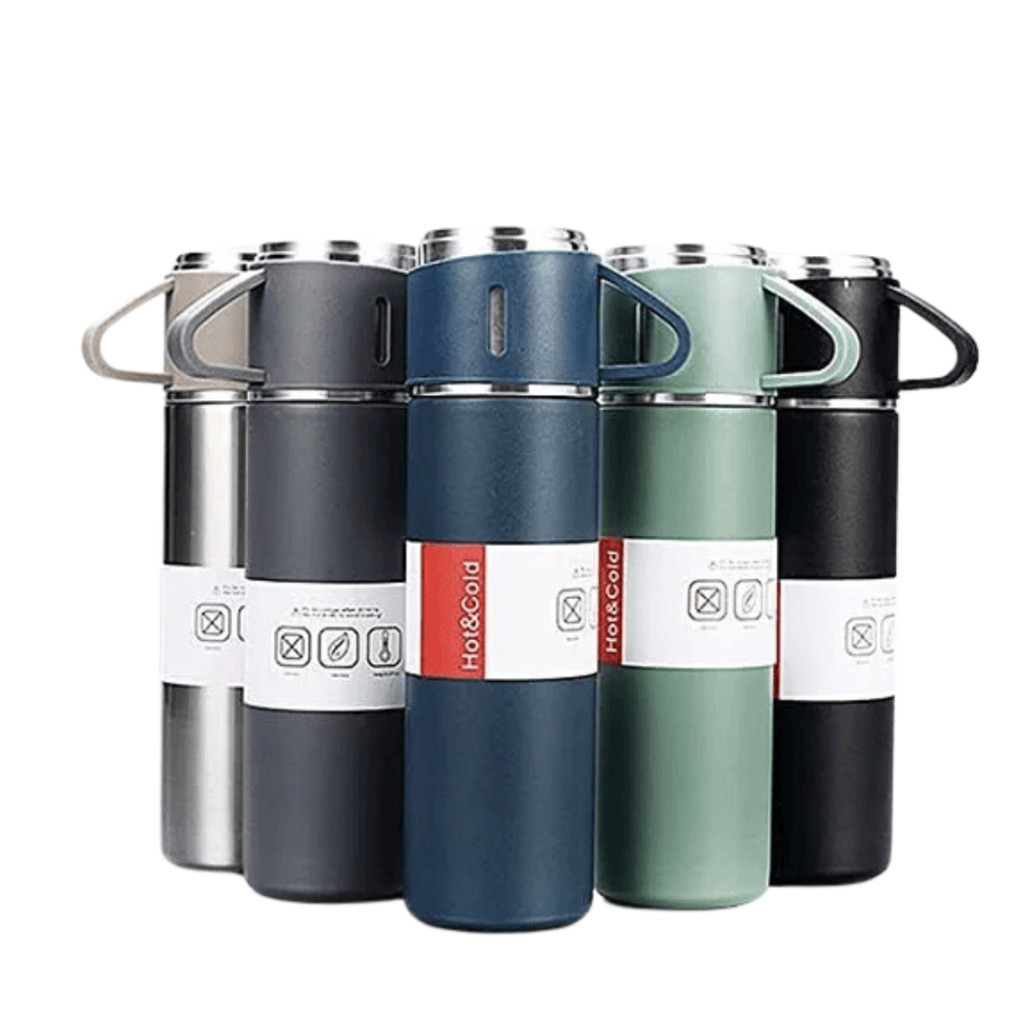 KIT Presente Garrafa térmica com 3 xicaras Tampa Vácuo Camping Fitness Linha Premium-copo térmico
