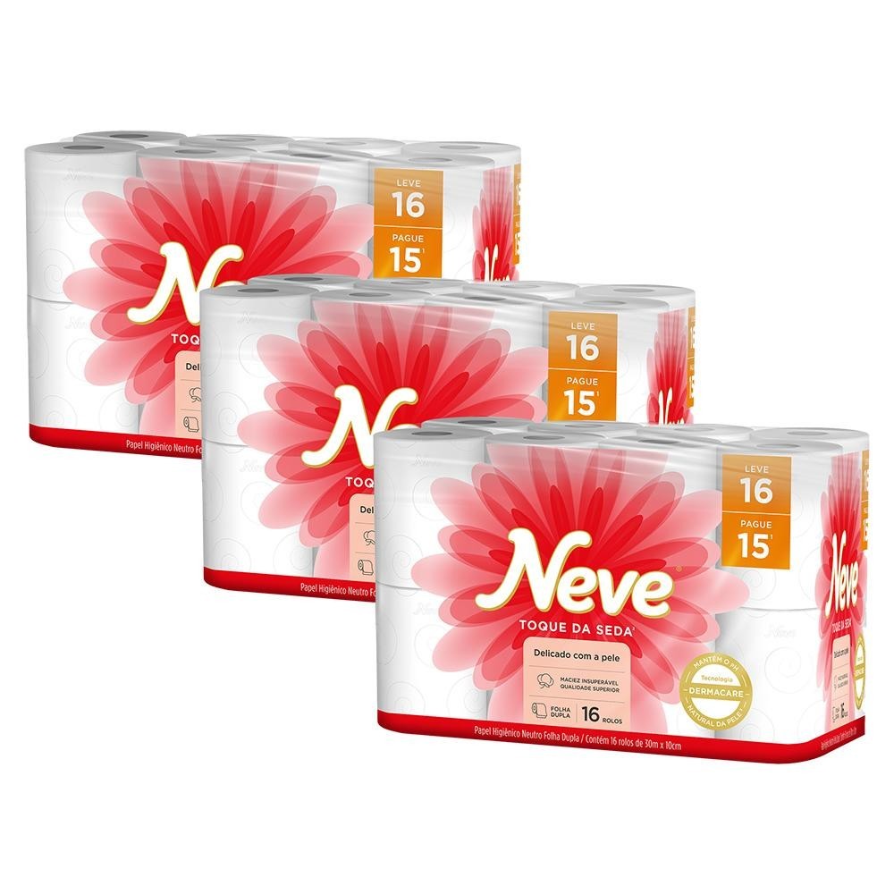 Kit 3 Papel Higiênico Neve Toque de Seda Folha Dupla 16un cada - Home & Living