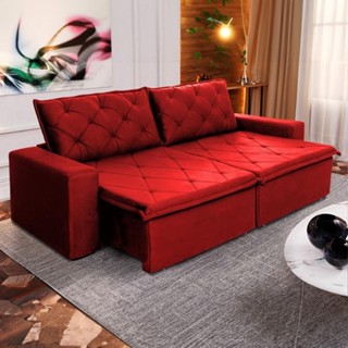 Sofá Cama Bangkok Sem Caixa 2,30m Retrátil e Reclinável Com Molas Velut Vermelho- King House em Oferta na Shopee