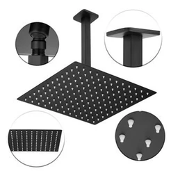 Chuveiro Para Banheiro Ducha Teto Quadrada 20x20 Preto Fosco Black Ultra Slim Quadrado Metal Luxo