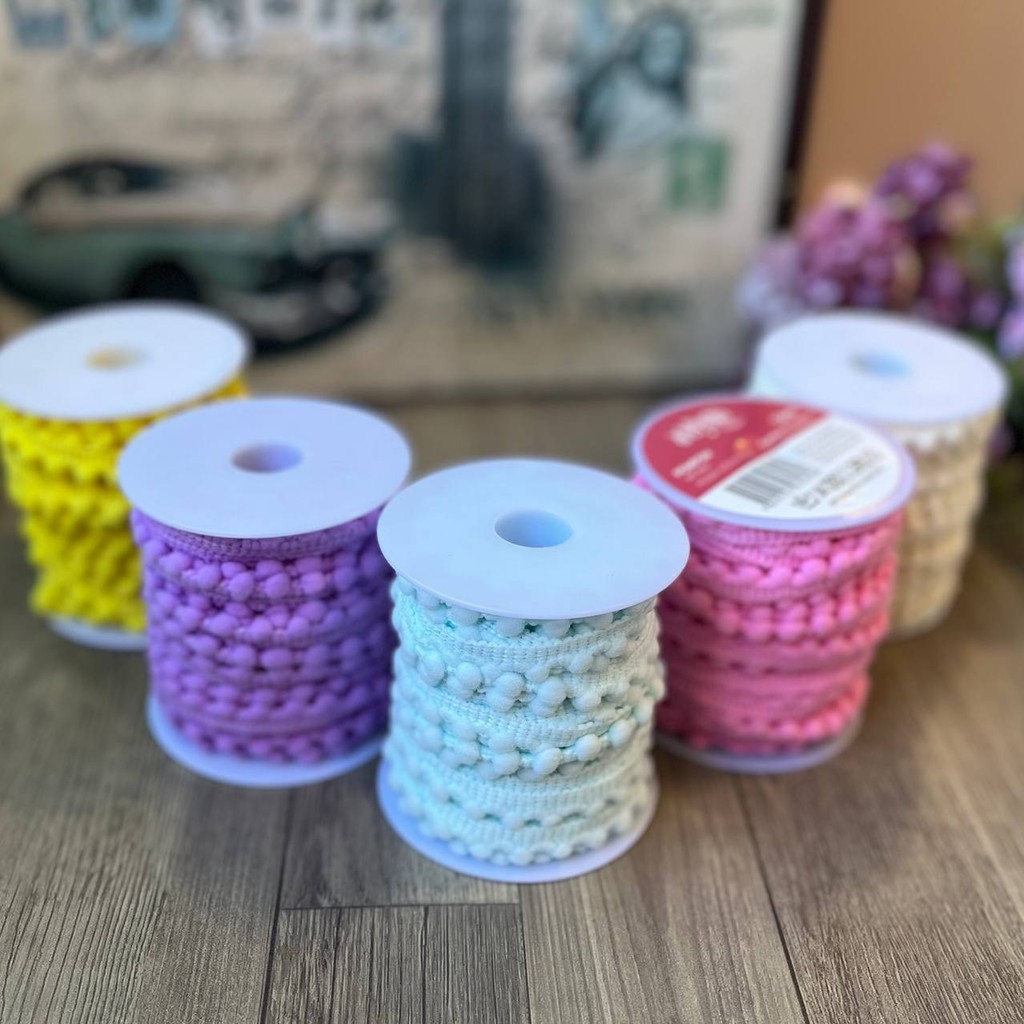 10 METROS - Carretel Fita Pompom 1,2cm em Oferta na Shopee