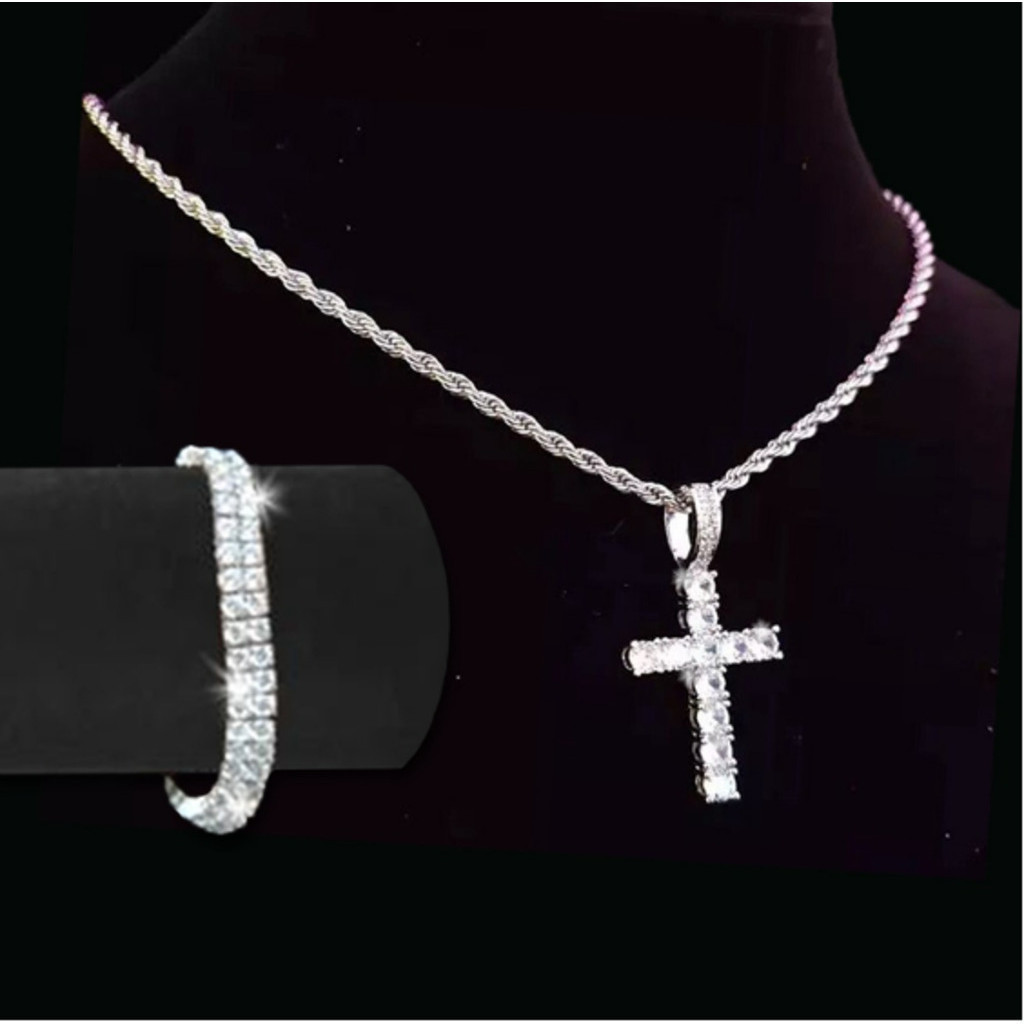 Kit2 Cordão Baiano Com Pingente Ice cravejado + Pulseira Ice Riviera Duas voltas em Oferta na Shopee