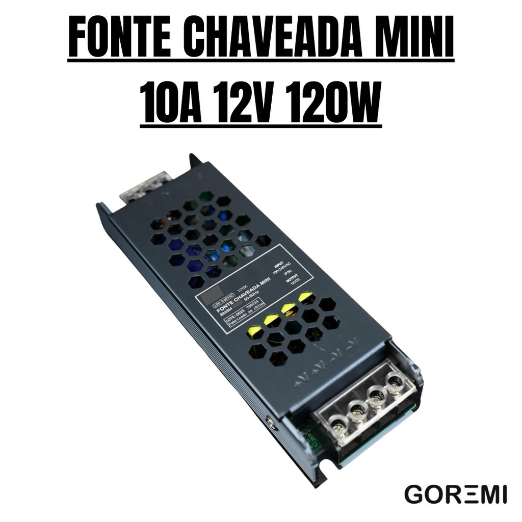FONTE CHAVEADA SLIM PARA PERFIL LED 10A 12V 120W