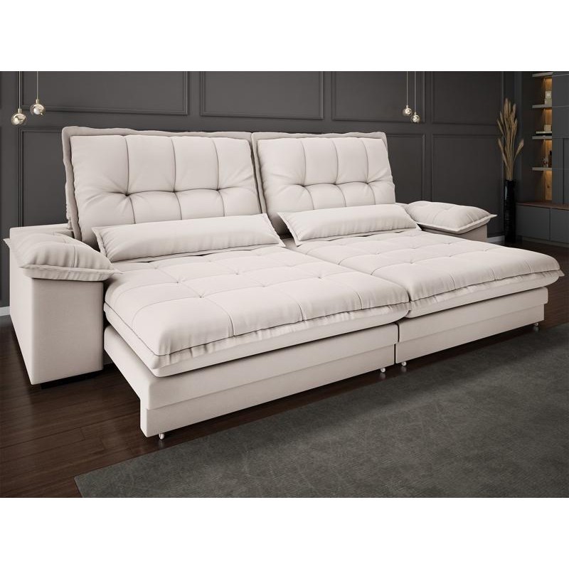 Sofa Bergamo 2,90m Assento Retratil e Reclinavel Velosuede Areia - NETSOFAS em Oferta na Shopee