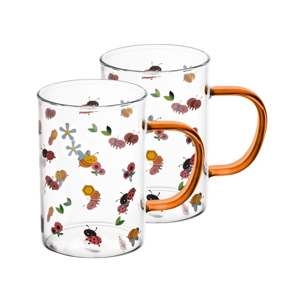 2 Canecas Lyor Garden Party de Vidro com Alça Âmbar 280ml - Home & Living