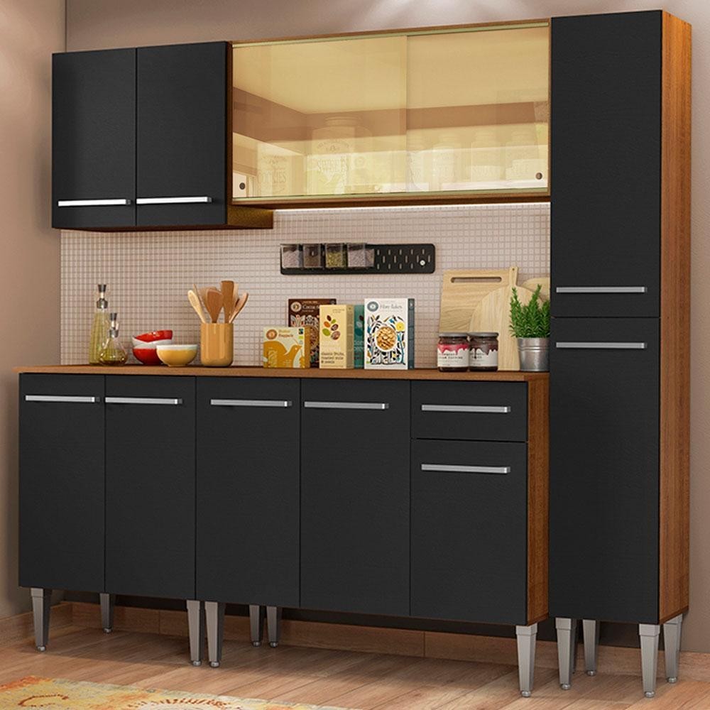 Cozinha Completa Madesa Emilly West com Balcão, Armário Vidro Reflex e Paneleiro - Rustic/...