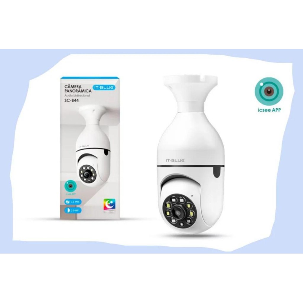 Câmera Segurança Lâmpada 360 Wifi Ip Full Hd Visão Noturna APP ICESS IT-BLUE SC-B44