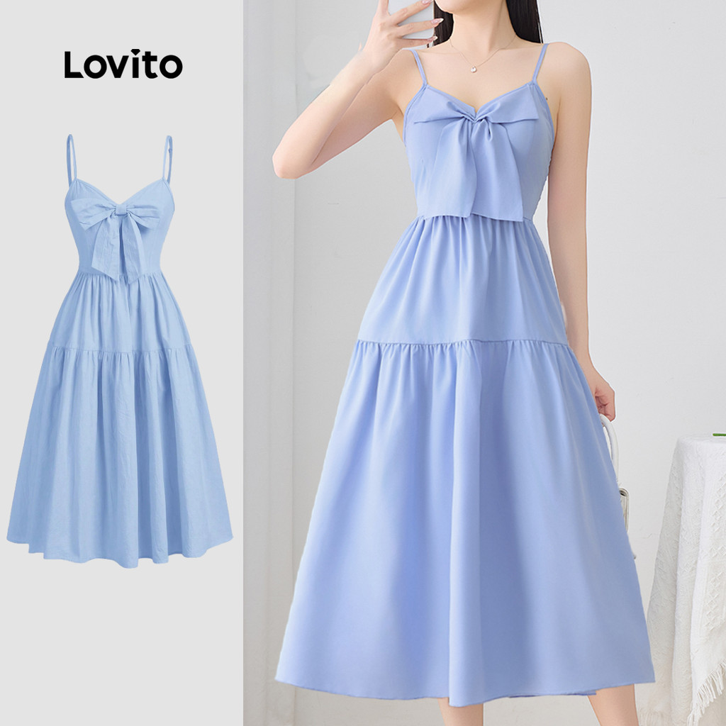 Lovito Vestido elegante simples franzido para mulheres L120LD1373 - Women Clothes