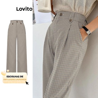 (KOL‘s pick) Lovito Casual Calça Feminina Gingham com Botão L70AD049 (Multicolorido) em Oferta na Shopee