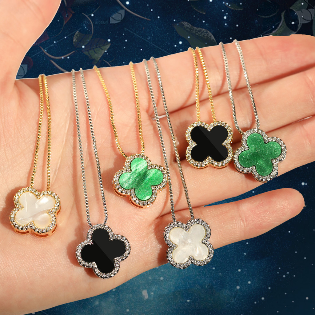 Colar Femenino Elegante Moda Folheado a Platina Trevo Zircônia Cravejada em Oferta na Shopee