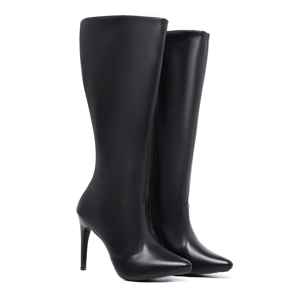 Bota Feminina Preta Cano Longo Bico Fino