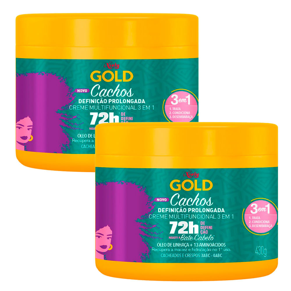 Kit 2 Creme de Tratamento Niely Gold Cachos Definição Prolongada 3 em 1 com 430g - Beauty