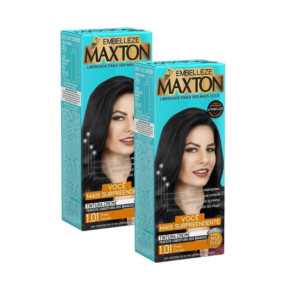 Kit 2 Tintura Creme Maxton Preto Carvão 1.01 - Beauty