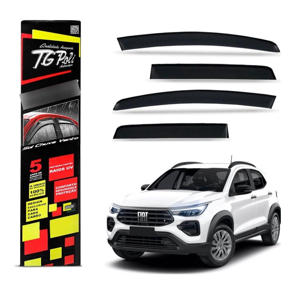 Calha de Chuva Fiat Pulse 2021 a 2026 4 Portas TG Poli Defletor 4 Portas Protetor Janelas Fumê em Oferta na Shopee